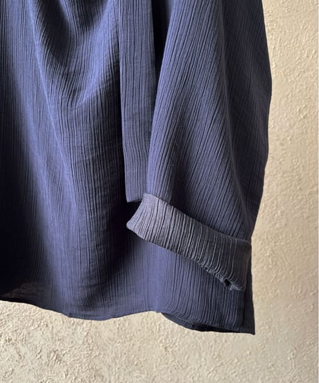 collarless ribbon design blouse /2color　IR1573