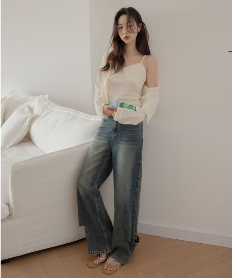 damage straight denim　　IR1347