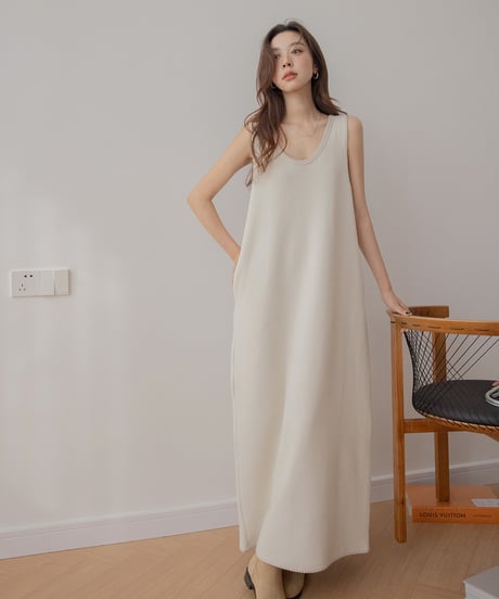 u-neck stitch long one piece /3color　　IR1544