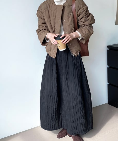 wrinkled flare long skirt /3color　　IR1551