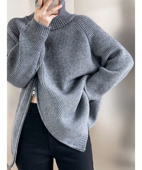 side zipper knit tops　　IR1514