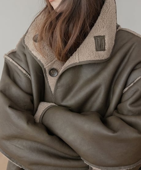 leather boa reversible 2-way coat /2color　　IR1556