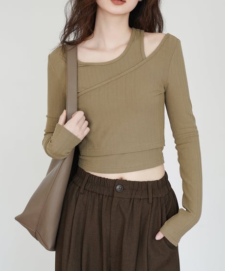 fake overlap slim cutsew /2color　　IR1589