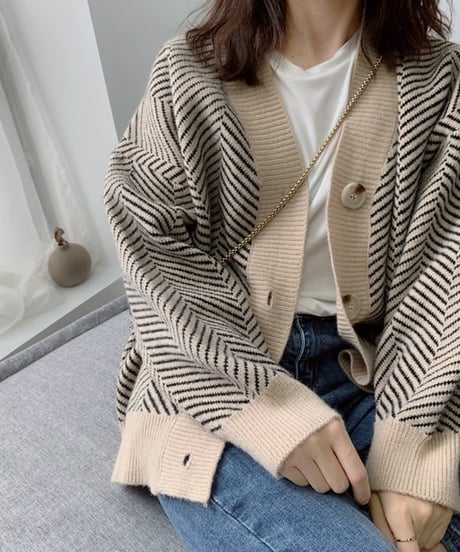 striped knit cardigan　　IR1526