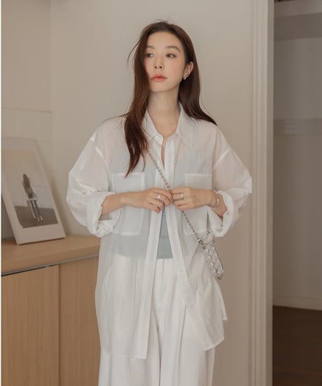 back slit ribbon sheer shirt /3color　　IR1666