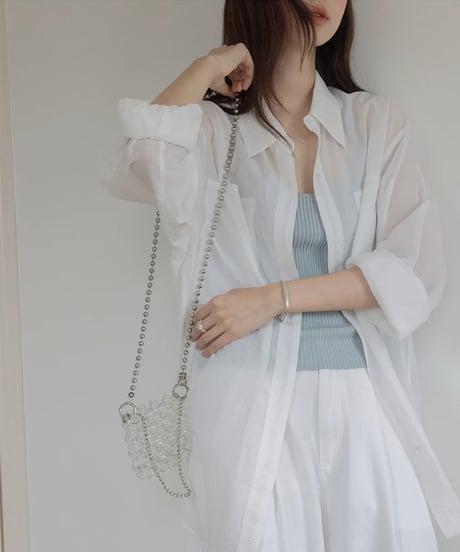 back slit ribbon sheer shirt /3color　　IR1666