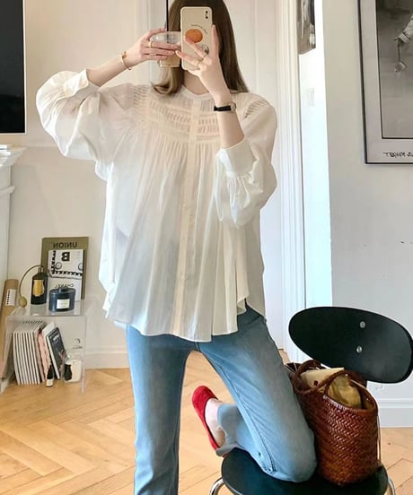 pintuck gathered blouse　　IR1597
