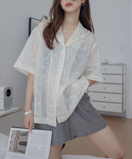 loose jacquard tencel shirt　　IR1445