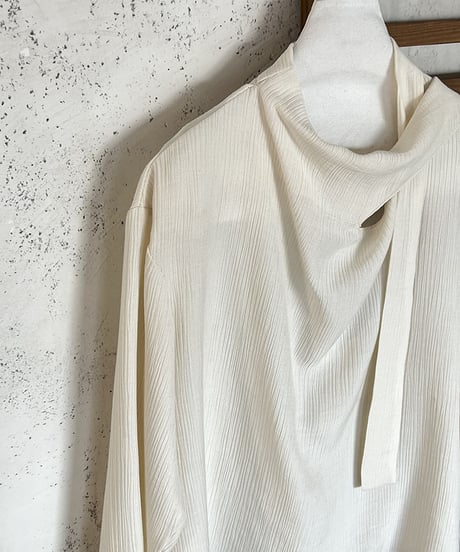 collarless ribbon design blouse /2color　IR1573
