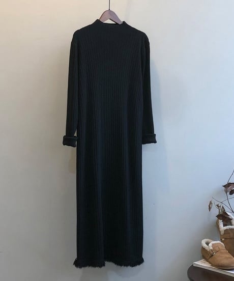 fringe hem rib knit dress　　IR1682