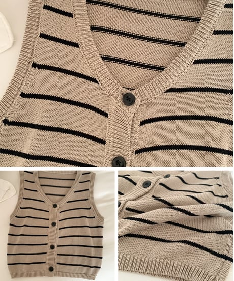 striped button knit vest　　IR1391