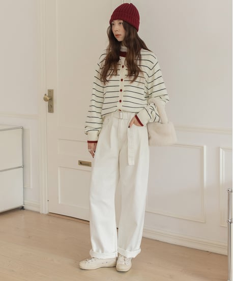 loose straight belt pants /3color　　IR1583