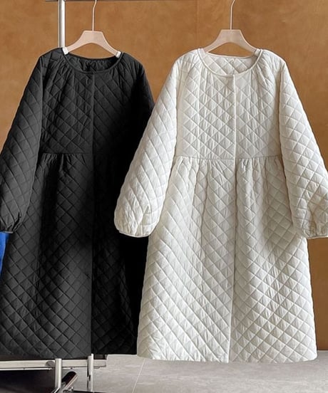 collarless quilted long coat /2color　IR1566