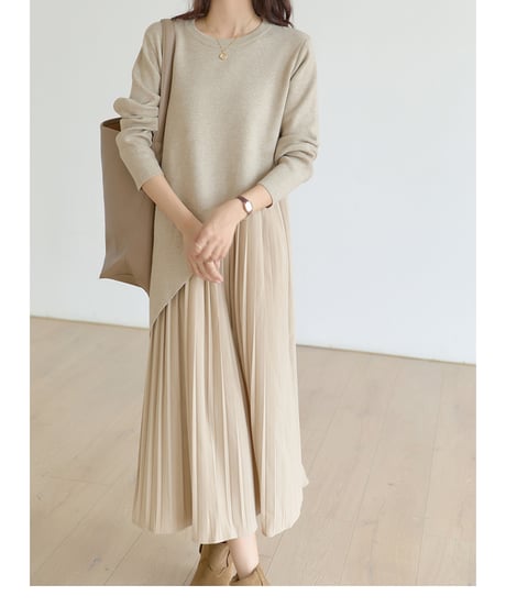 knit pleated docking dress　　IR1474