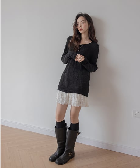 V-neck loose summer knit pullover　　IR1390