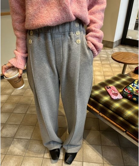 side button tuck wide pants /2color　IR1567