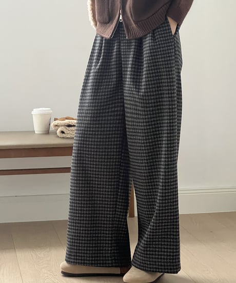 retro check tuck wide pants  /2color　IR1558