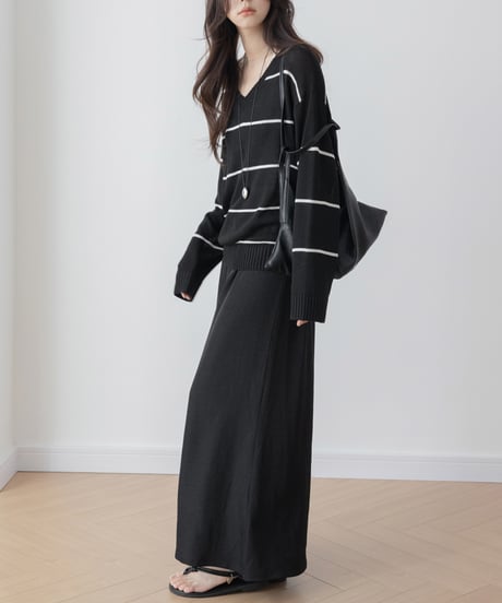 v-neck striped loose sweater　　IR1452