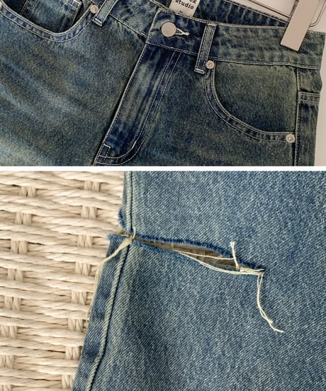 damage straight denim　　IR1347
