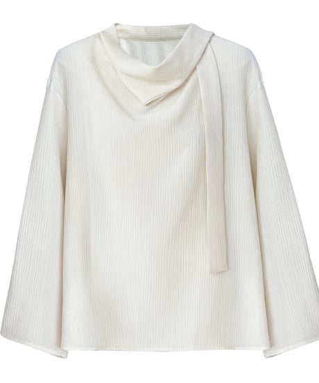 collarless ribbon design blouse /2color　IR1573