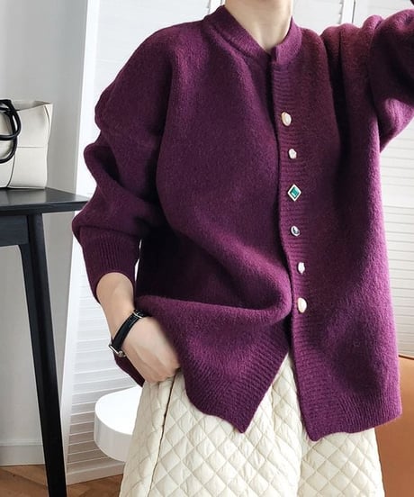 jewel button knit cardigan /4color　IR1565