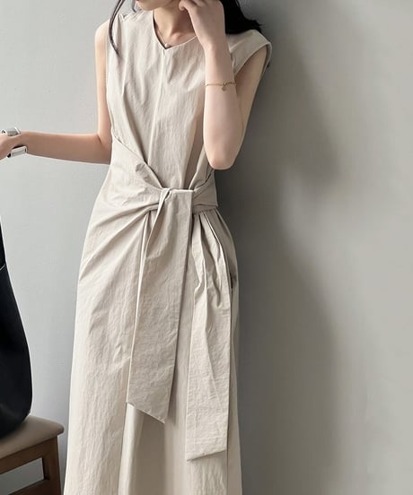 waste ribbon sleeveless one piece /2color　　IR1614