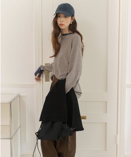 round neck striped cotton shirt /2color　IR1570