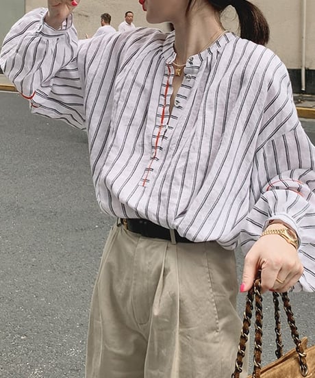 puff sleeve striped shirt　　IR1446