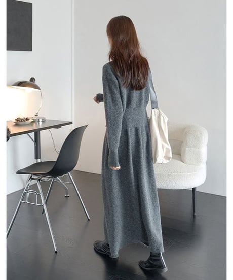 front slit rib knit cardigan + skirt setup /2color　　IR1562
