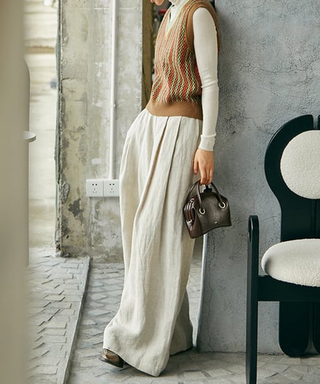 linen wide leg pants　　IR1491