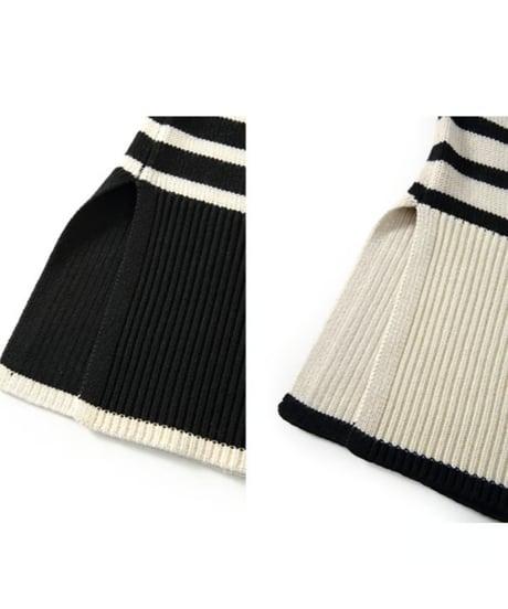 side slit border high neck knit　　IR1458