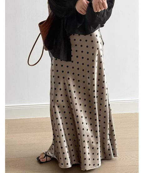 dot satin long skirt　　IR1644