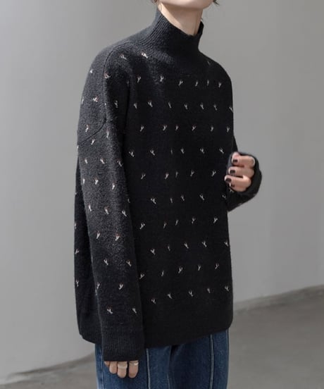 design knit high neck sweater　　IR1550