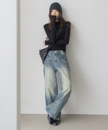 washed wide leg denim　　IR1588