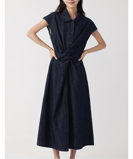 twist front denim onepiece　　IR1665