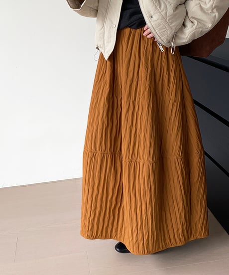 wrinkled flare long skirt /3color　　IR1551