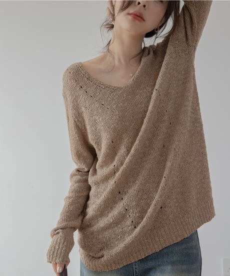 V-neck loose summer knit pullover　　IR1390