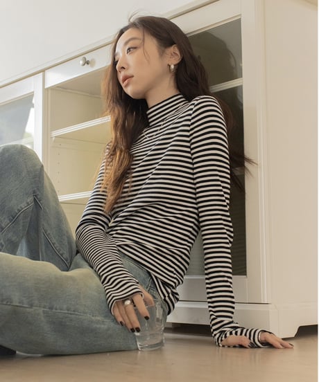 bottleneck border rib knit /2color　IR1587