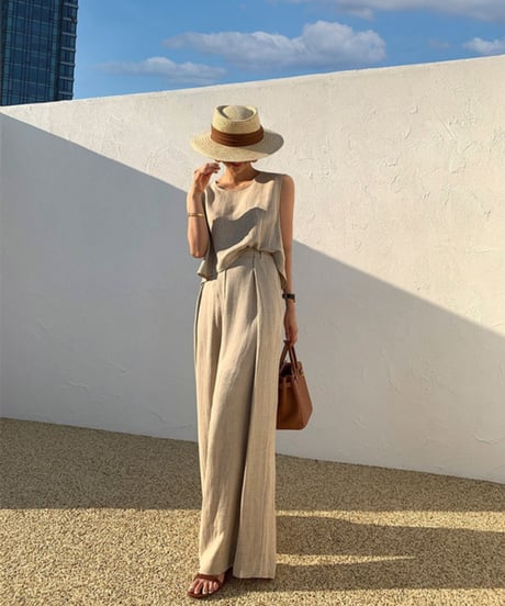 sleeveless tops&wide pants setup　　IR1377
