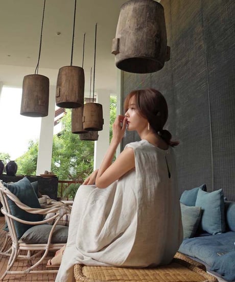 sleeveless linen one piece　　IR1378