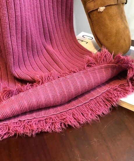 fringe hem rib knit dress　　IR1682