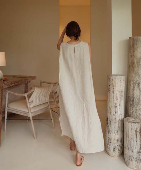 sleeveless linen one piece　　IR1378