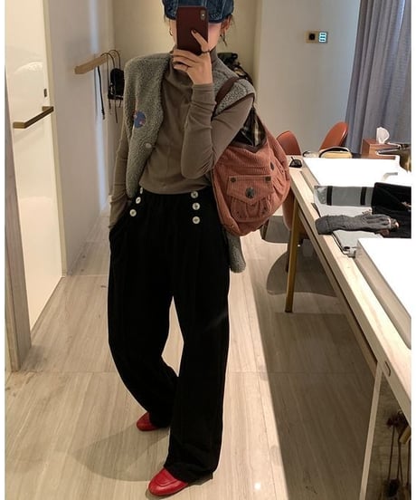 side button tuck wide pants /2color　IR1567