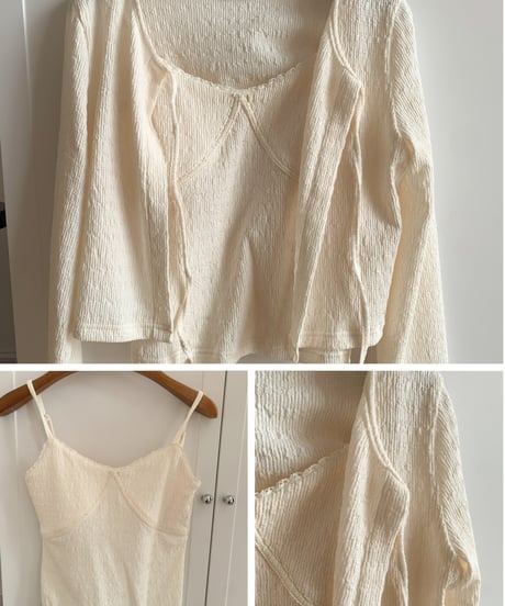 【2set】 V neck camisole + slim lace up cardigan　　IR1393