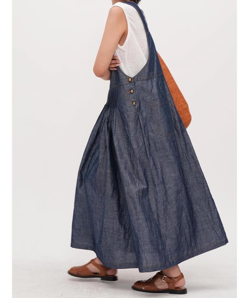 tuck denim jumper skirt IR1676 | irumoon