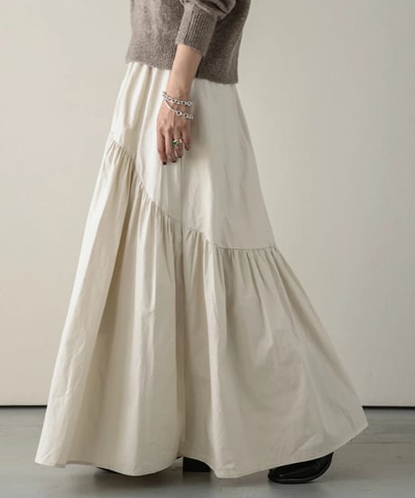 tiered gathered flare skirt /4color　　IR1681