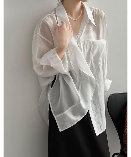 draped sheer big shirt /3color　　IR1609