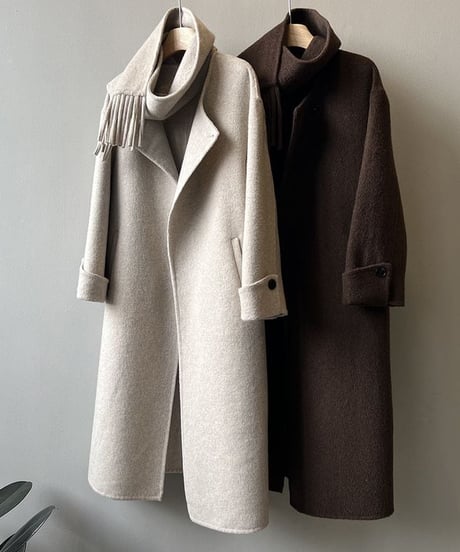 【完売】collarless long coat+scarf set /2color　　IR1553