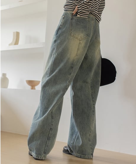washed wide leg denim　　IR1588