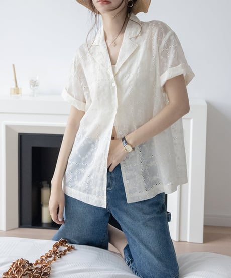 loose jacquard tencel shirt　　IR1445